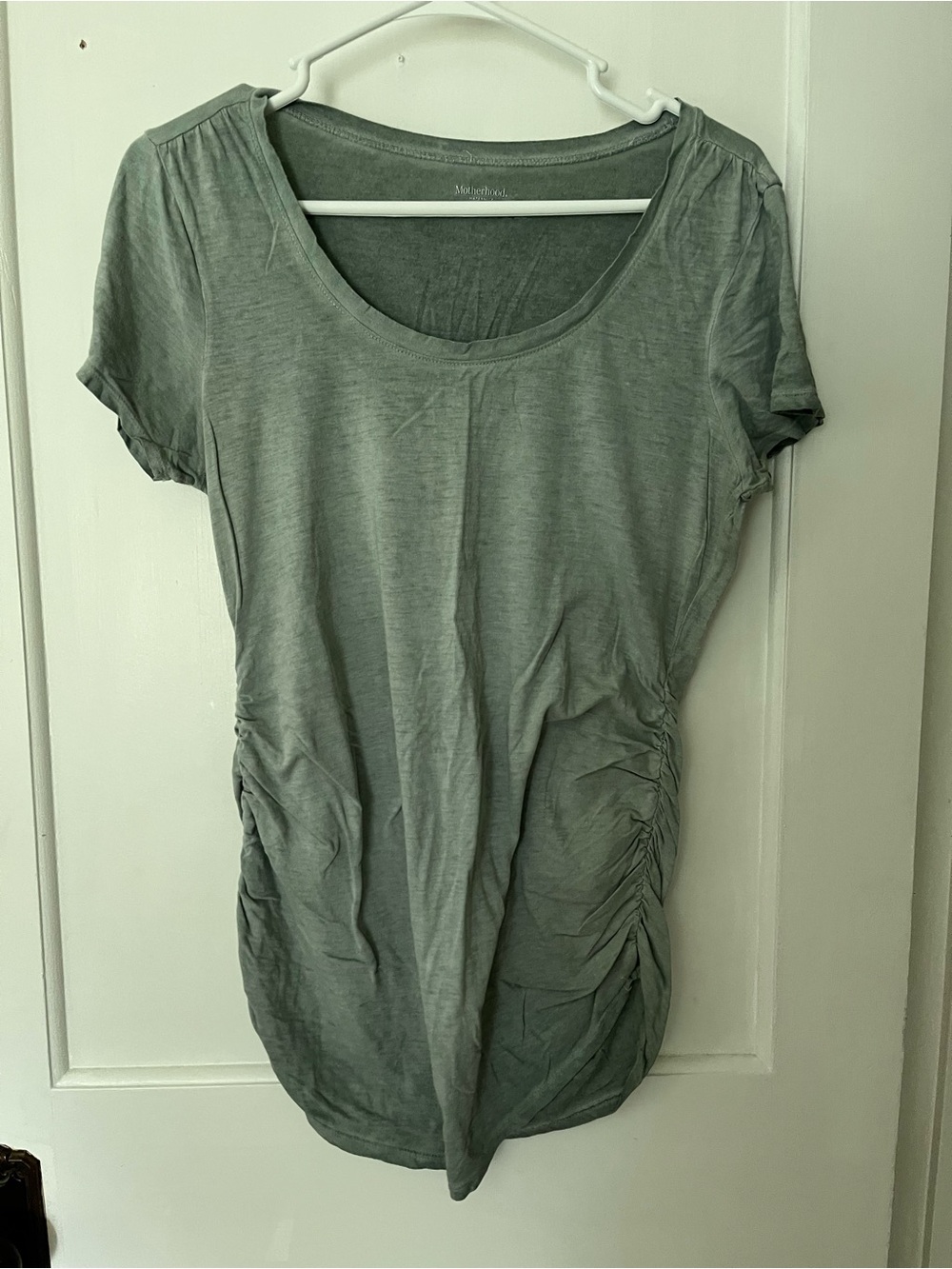 Motherhood Maternity Sage Green Scoop Neck Ruched Side Maternity Tee